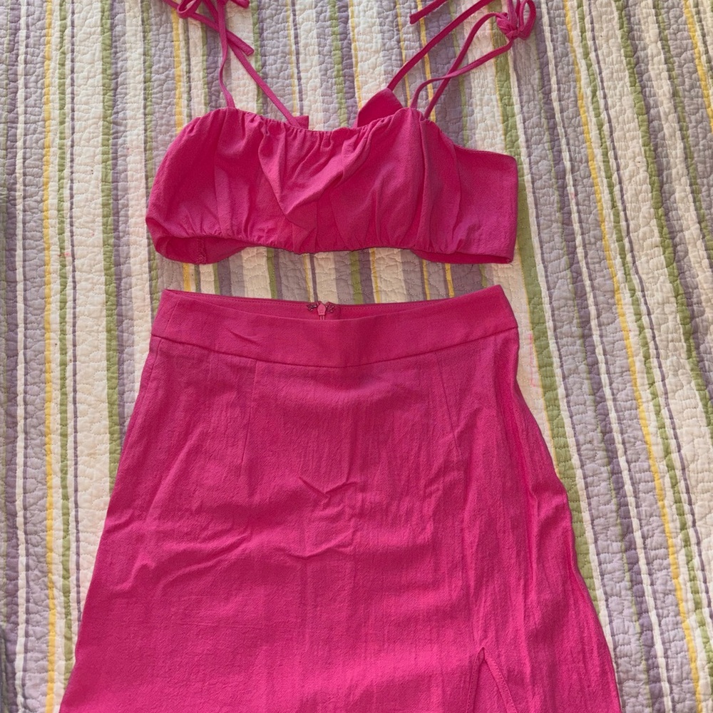 SHEIN Bright Pink High-Waist Midi Skirt